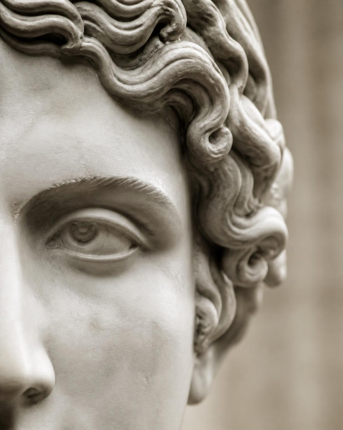 Close-up of a classical Greek marble sculpture